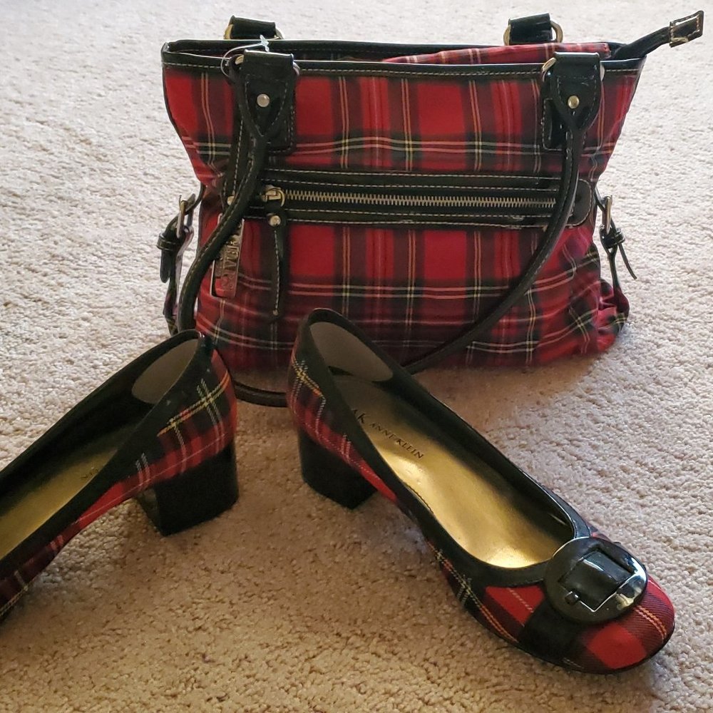 Women's Anne Klein Red Plaid Shoes and Purse